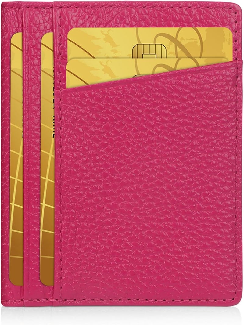 Unaone Slim Minimalist Wallet - Premium Leather RFID Blocking Front Pocket Wallets with 8 Card Slots and 2 ID Window, Rose Red - Image 1